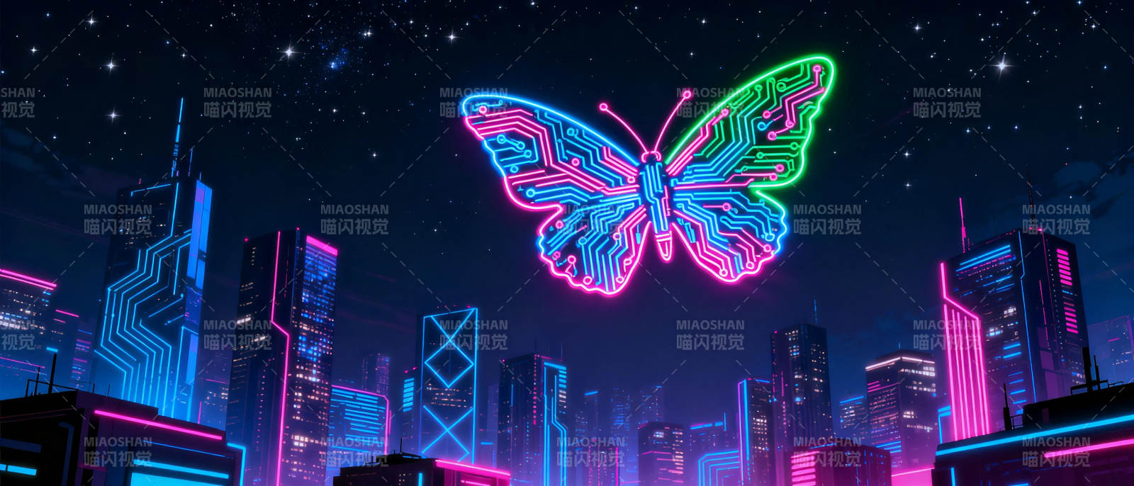 霓虹蝶影都市夜图片