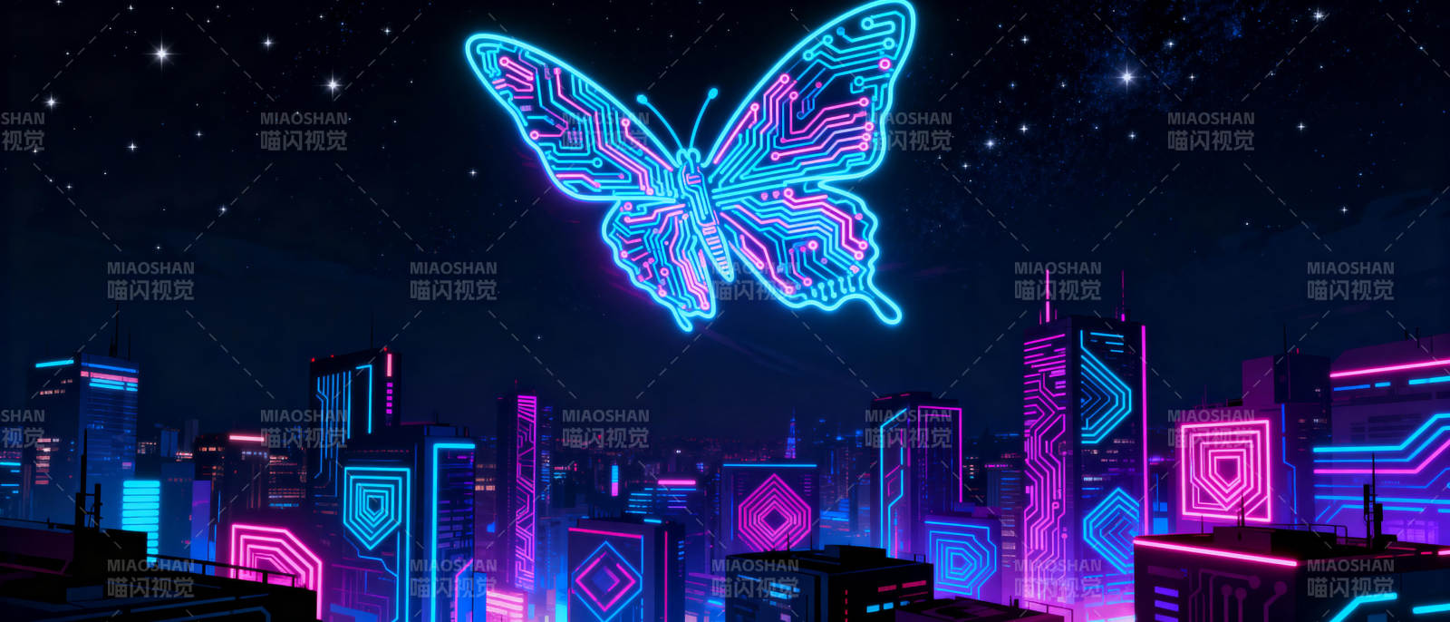 霓虹蝶影都市夜图片