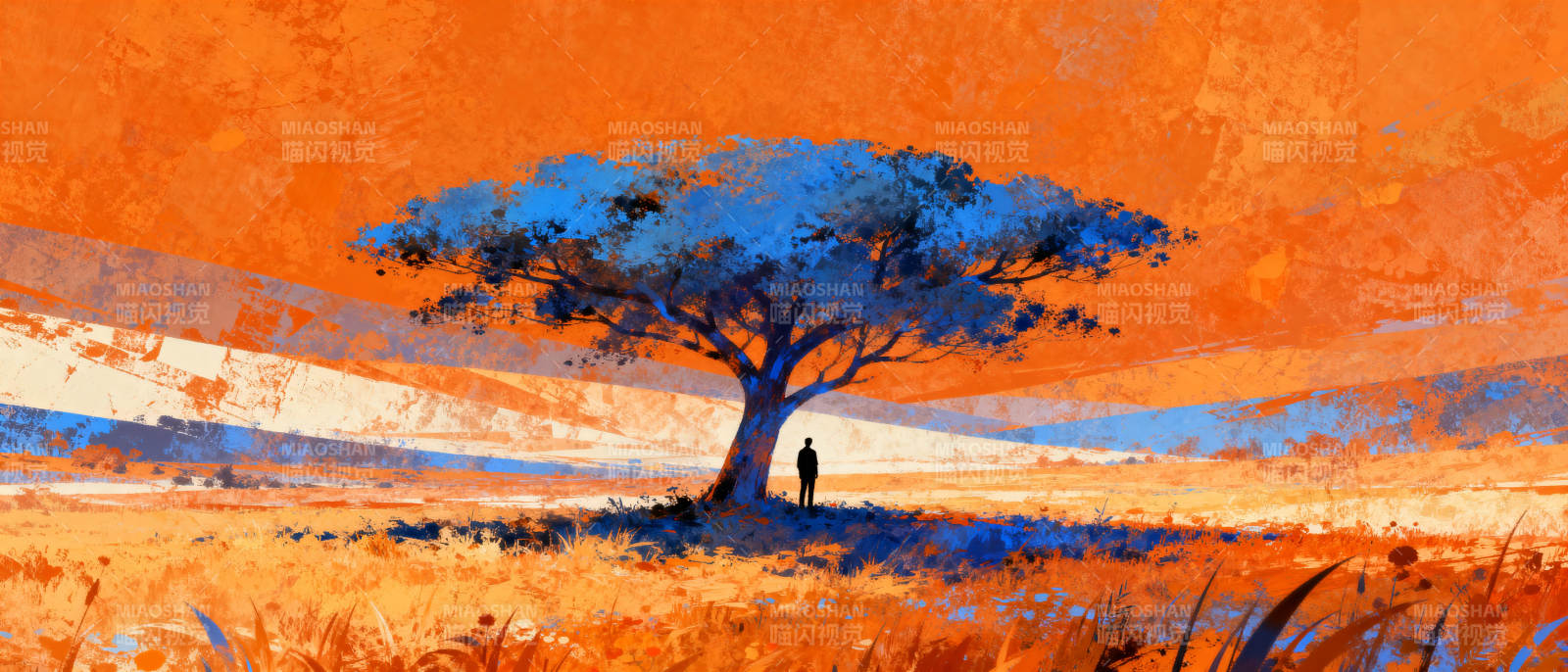 孤树下的身影图片