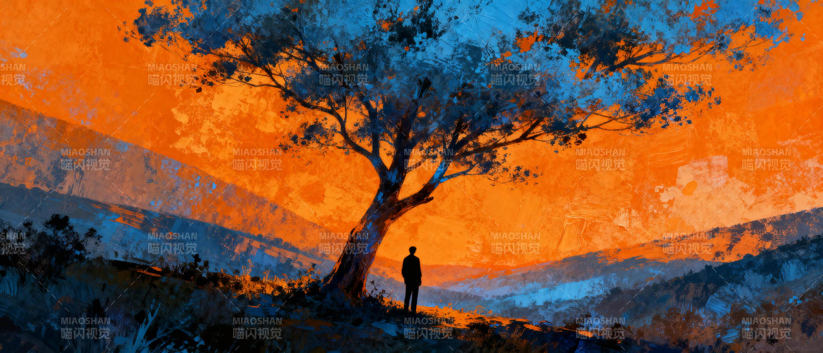 孤影树下 暮色苍茫图片