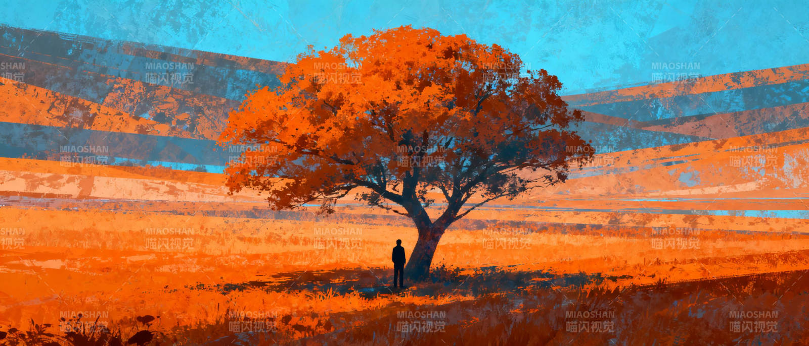 孤树下的身影图片