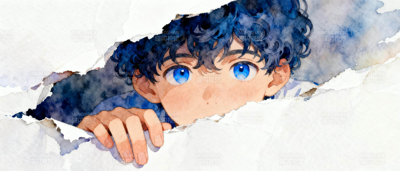 好奇的蓝眼少年图片
