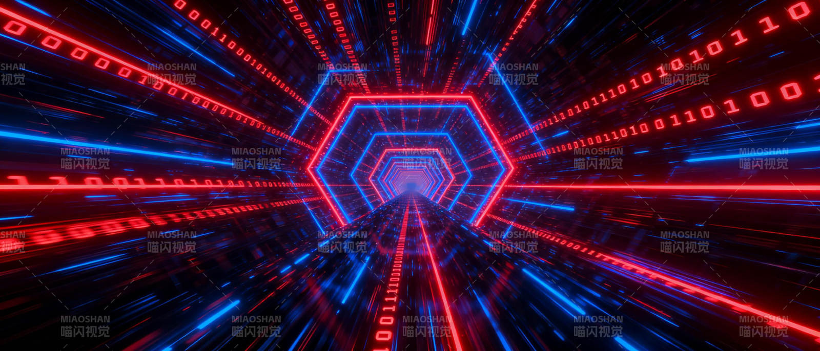 数字隧道 红蓝交织图片