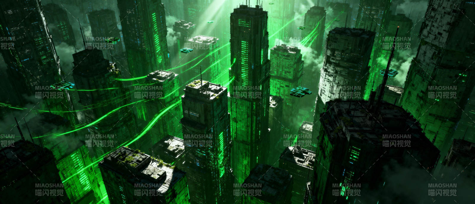 绿色都市夜景图片