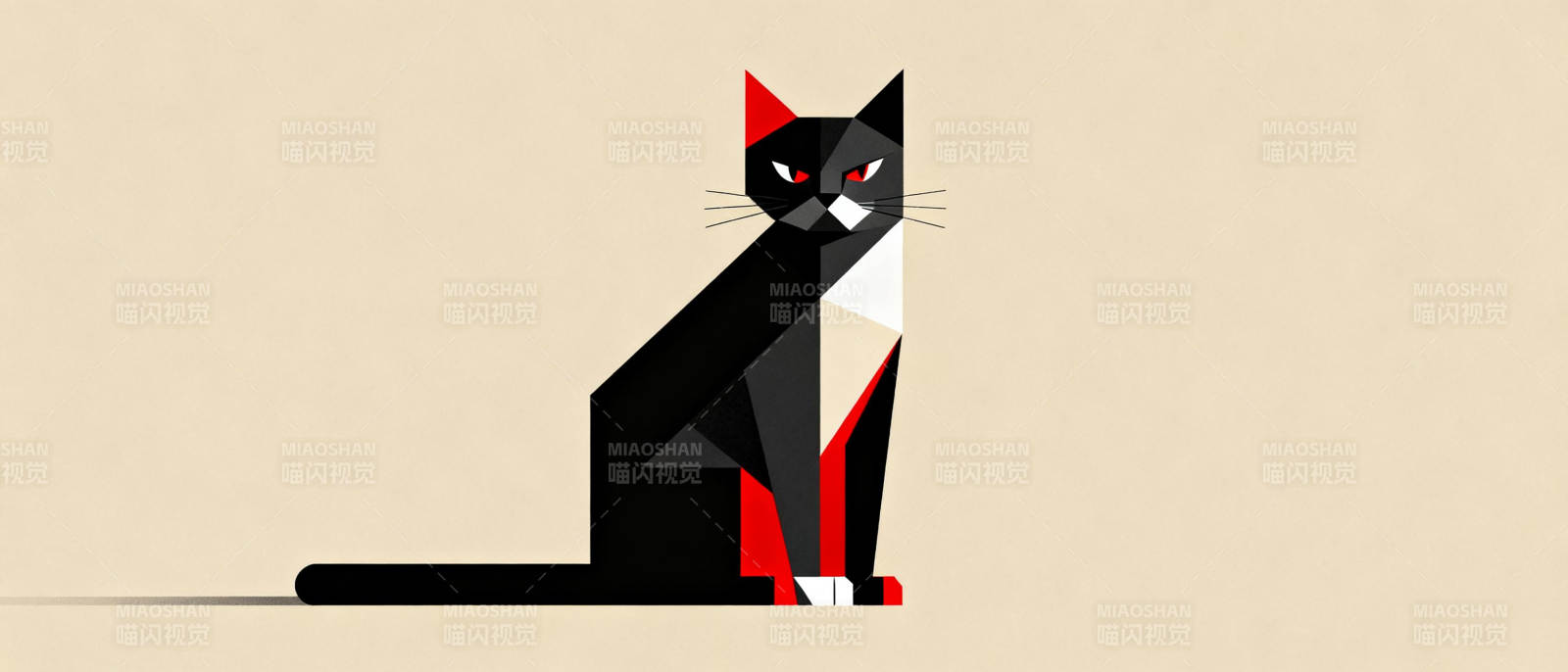 几何黑猫静坐图图片