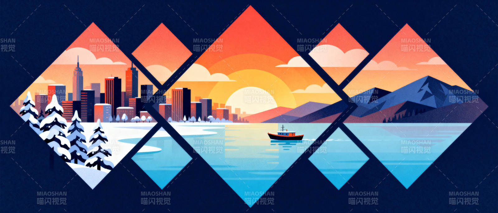 城市湖光山色图片