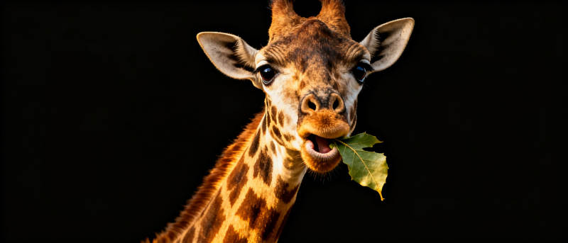 长颈鹿吃叶特写图片