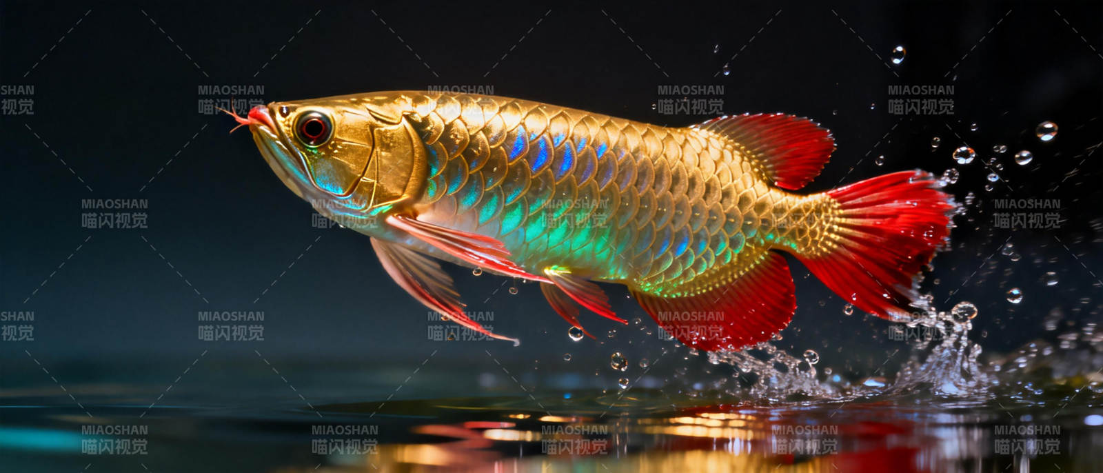 红尾金龙鱼跃水图片