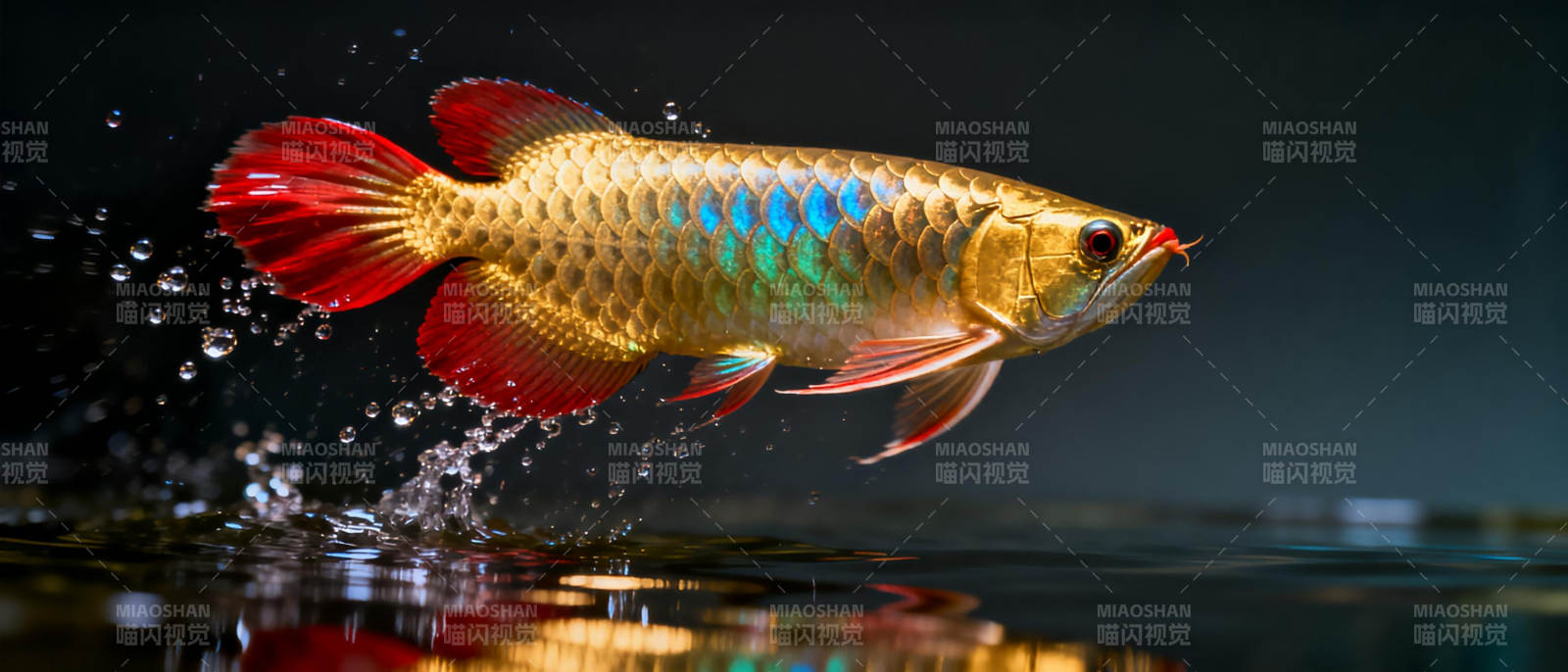 红尾金龙鱼跃水图片