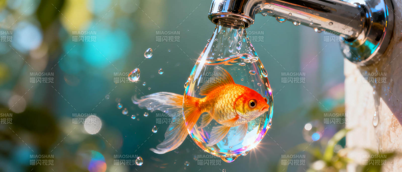 水滴中的金鱼图片