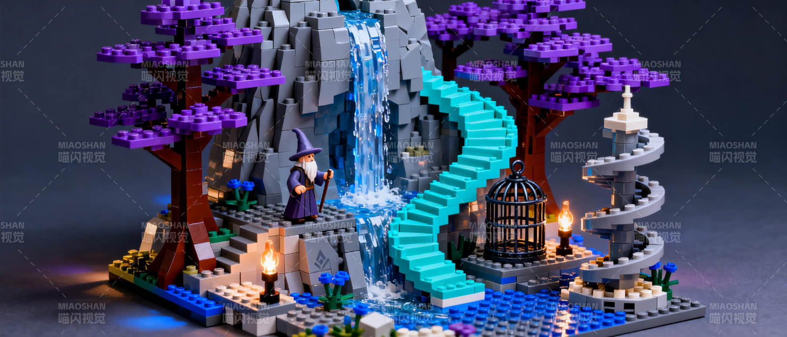 乐高奇幻瀑布场景图片