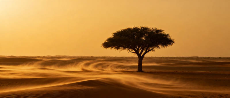 沙漠孤树剪影图片