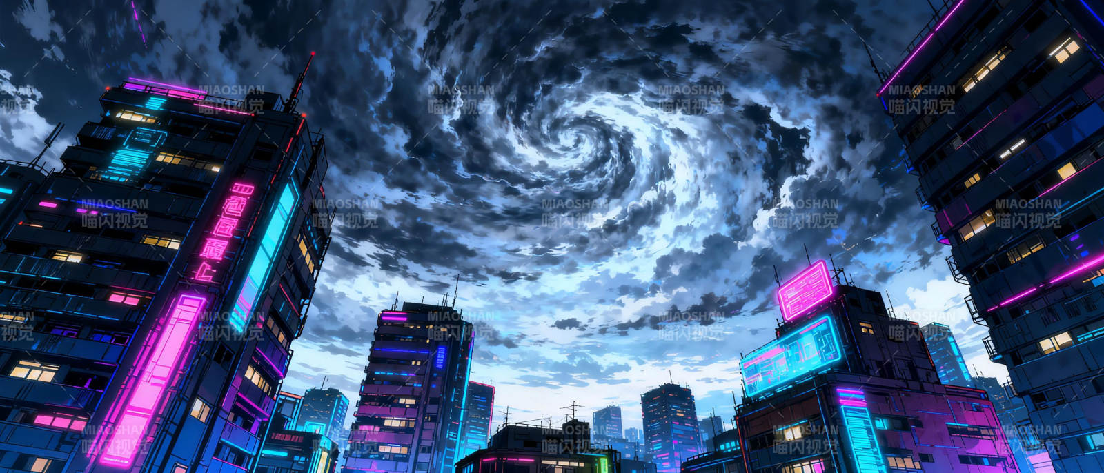 霓虹都市风暴夜图片