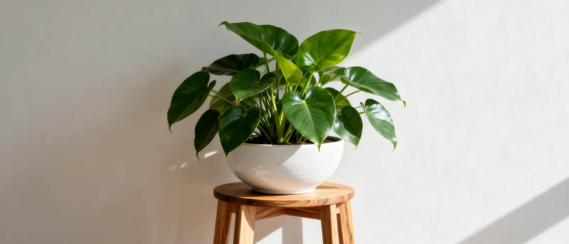 绿植静置木凳上图片