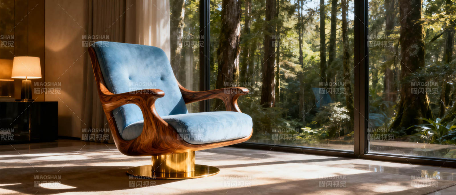 森林中的蓝色扶手椅图片