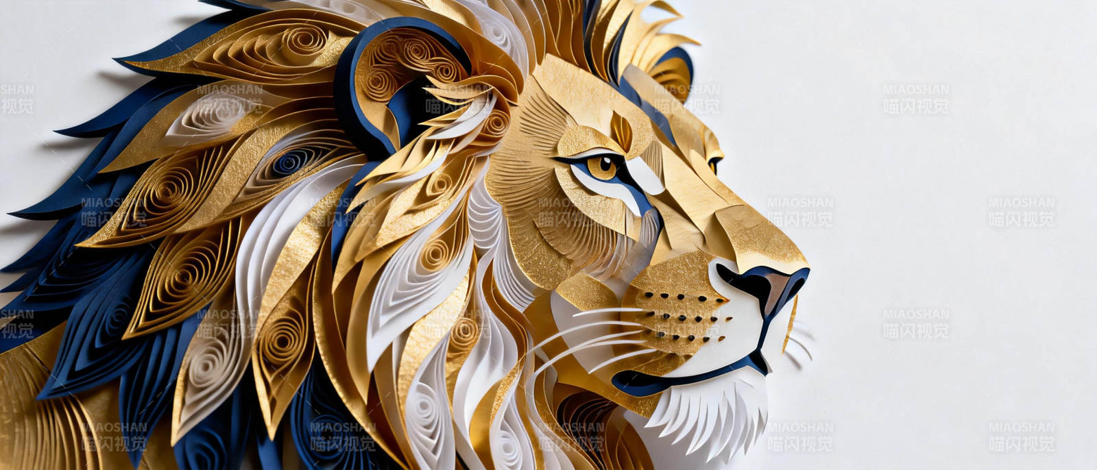 金色雄狮剪纸艺术图片