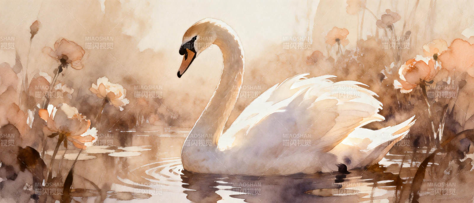 湖畔白鹅静谧图图片