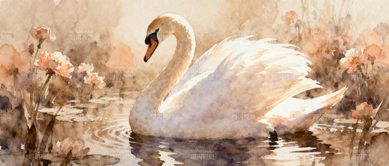 湖畔白鹅静谧游图片