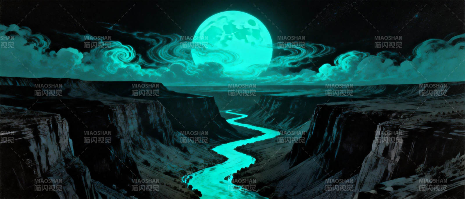 月夜峡谷幽光图片