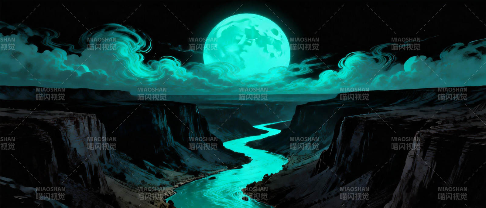 月夜峡谷奇景图片