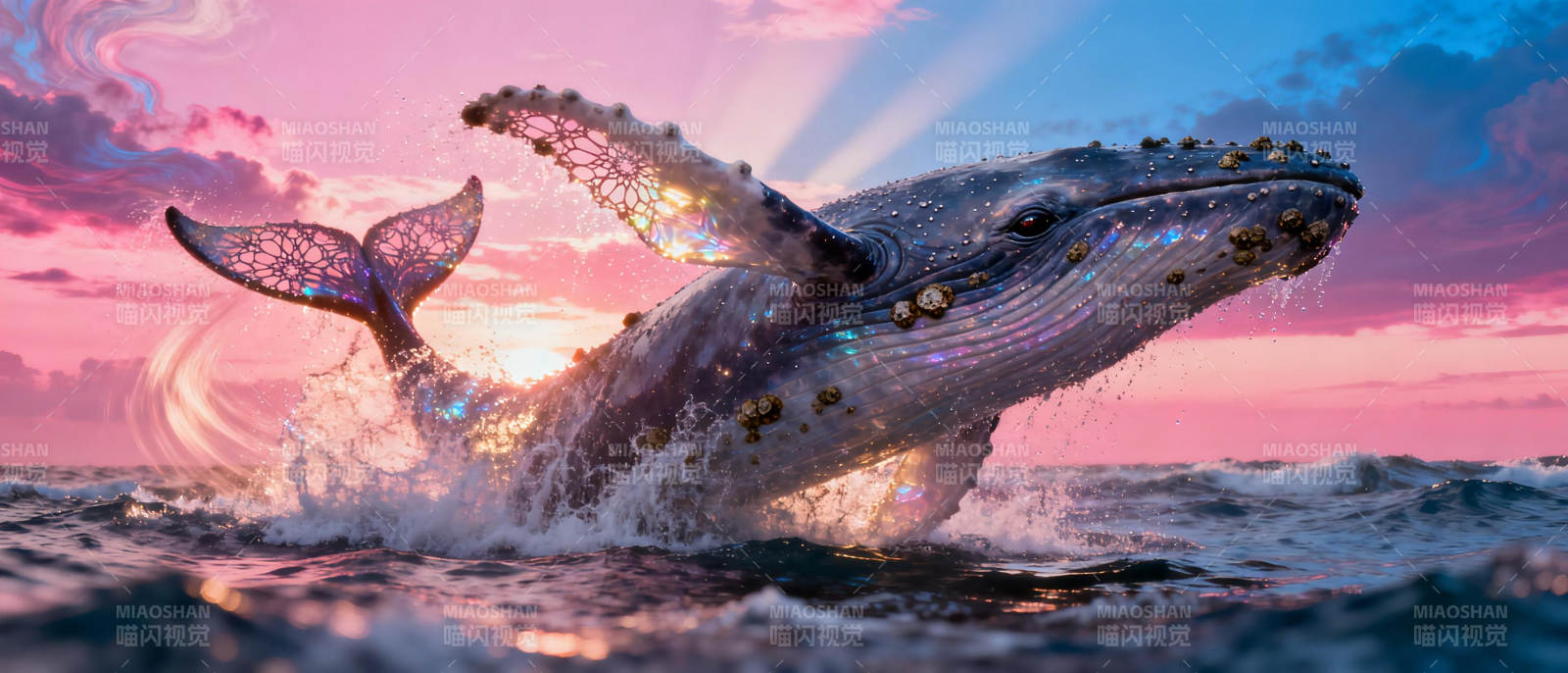 鲸跃夕阳图片