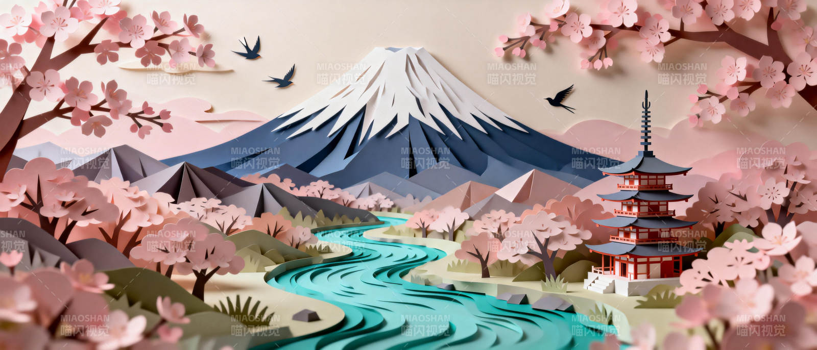 富士山下樱花季图片