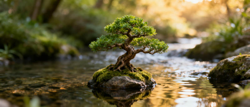 溪畔孤树静谧景图片