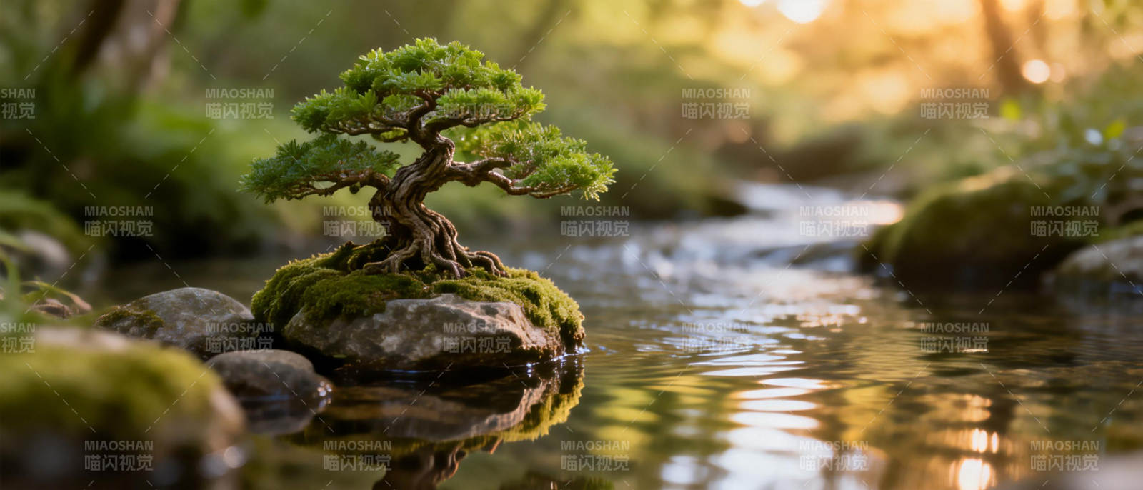 溪畔盆景静谧景图片
