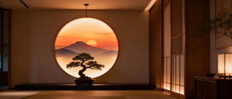 日落松影禅意居图片