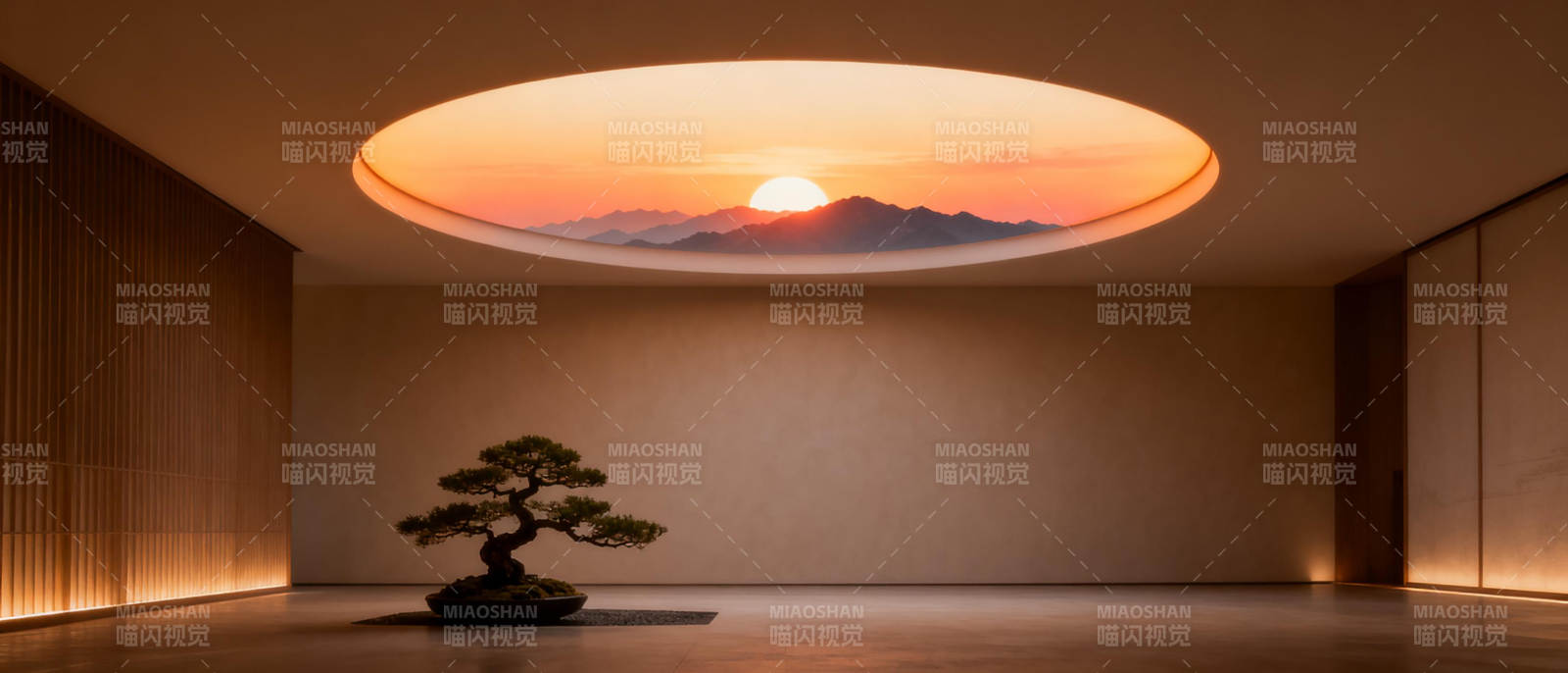 日落禅意盆景图片