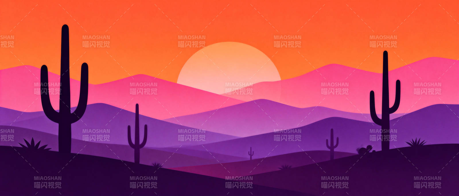 沙漠日落剪影图片