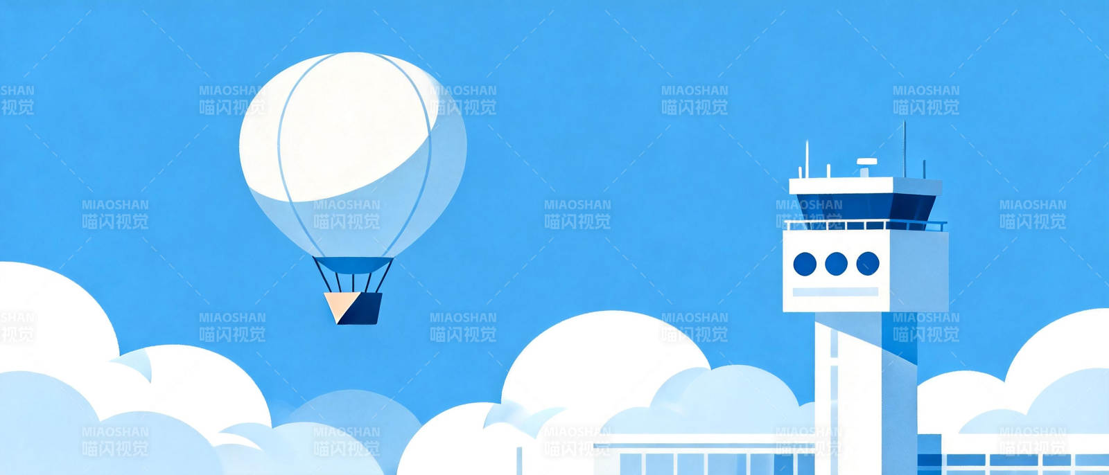 热气球飞越机场塔图片