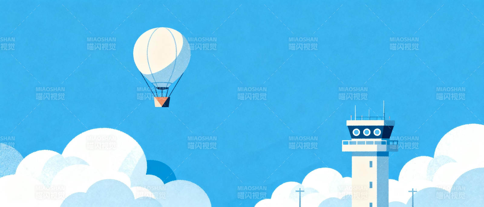 热气球飞越塔楼图片