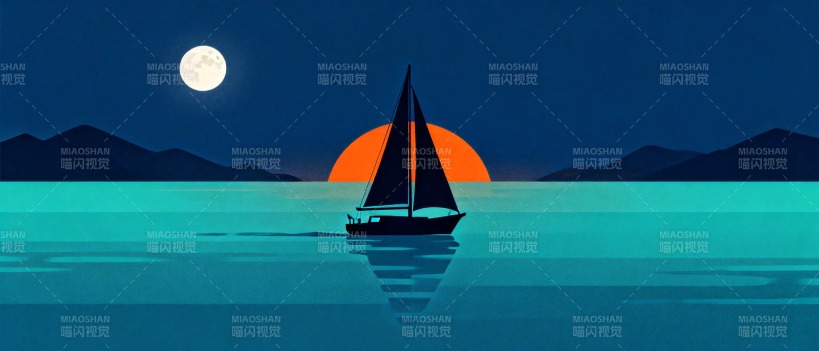 月夜帆影图片