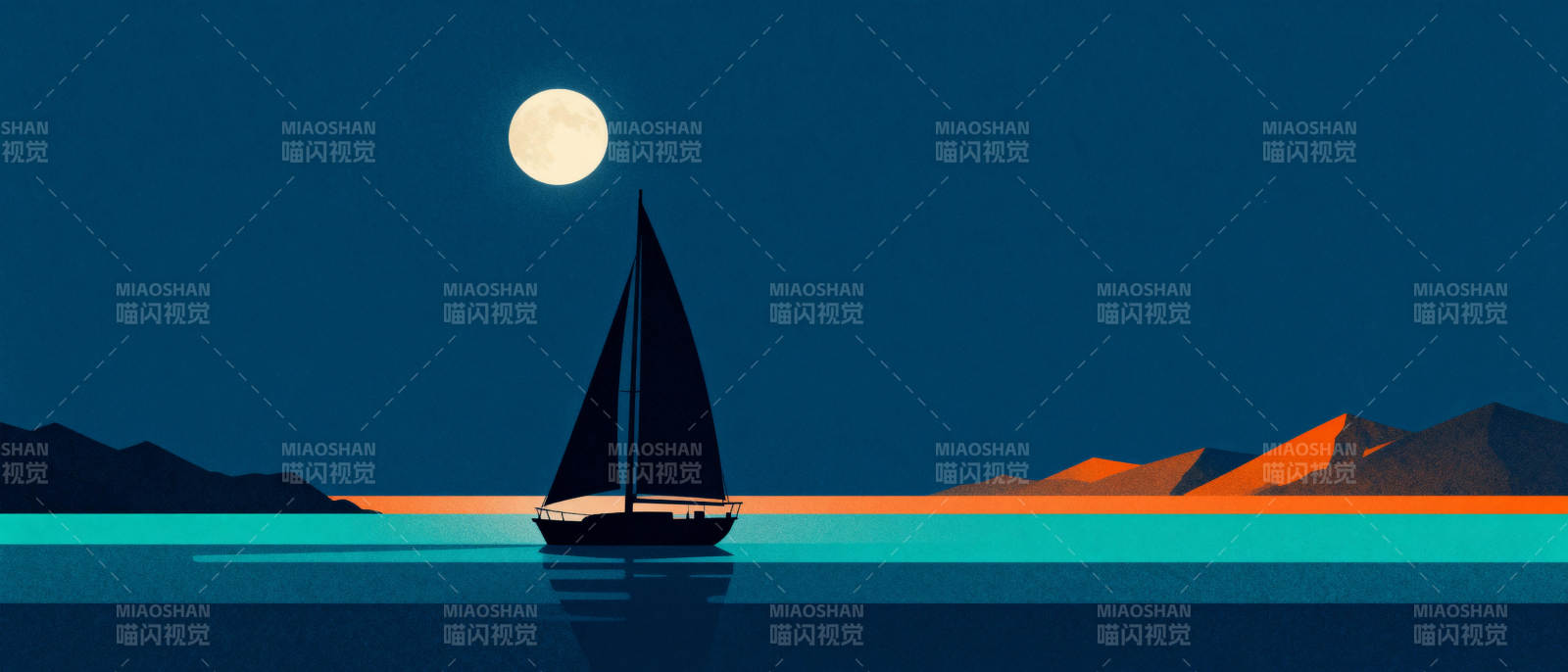 月夜帆影图片