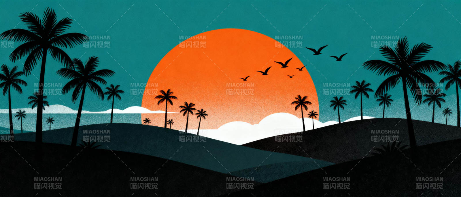 热带日落剪影图片