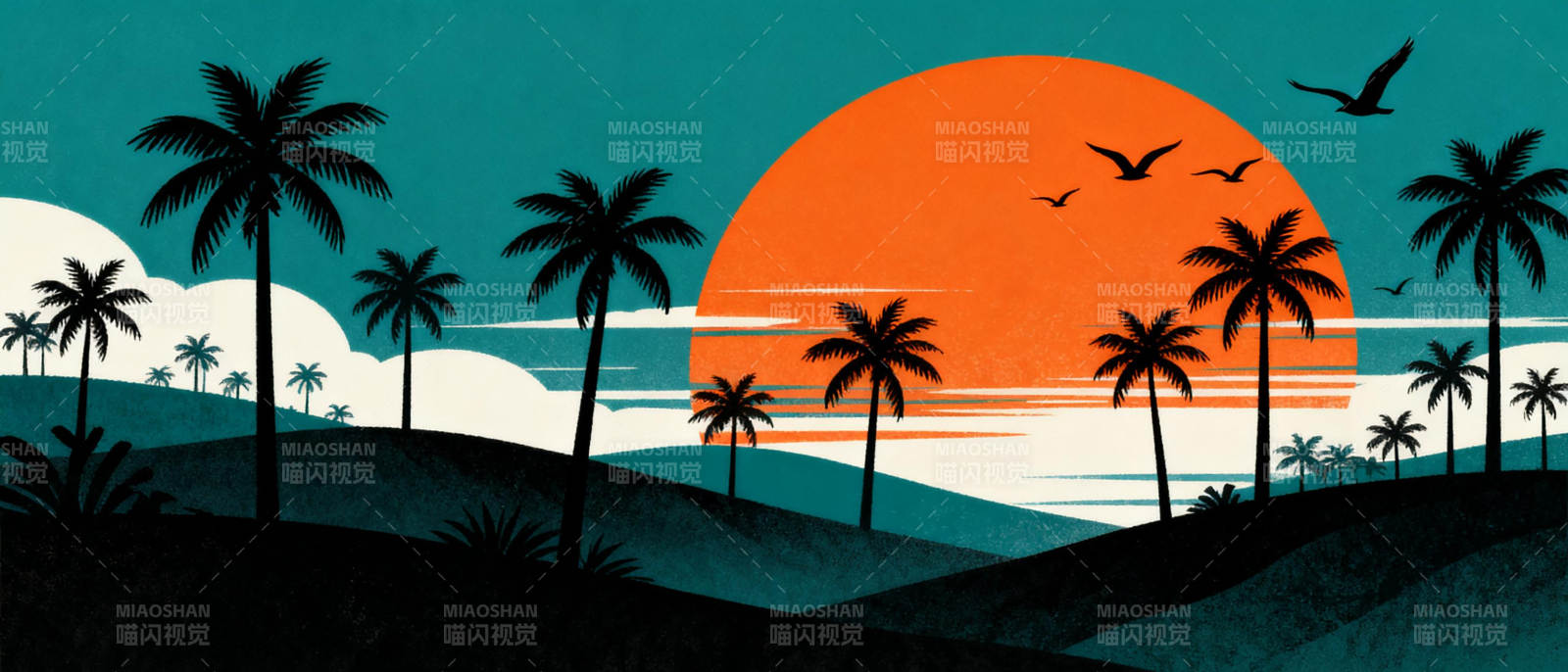 热带日落剪影图片