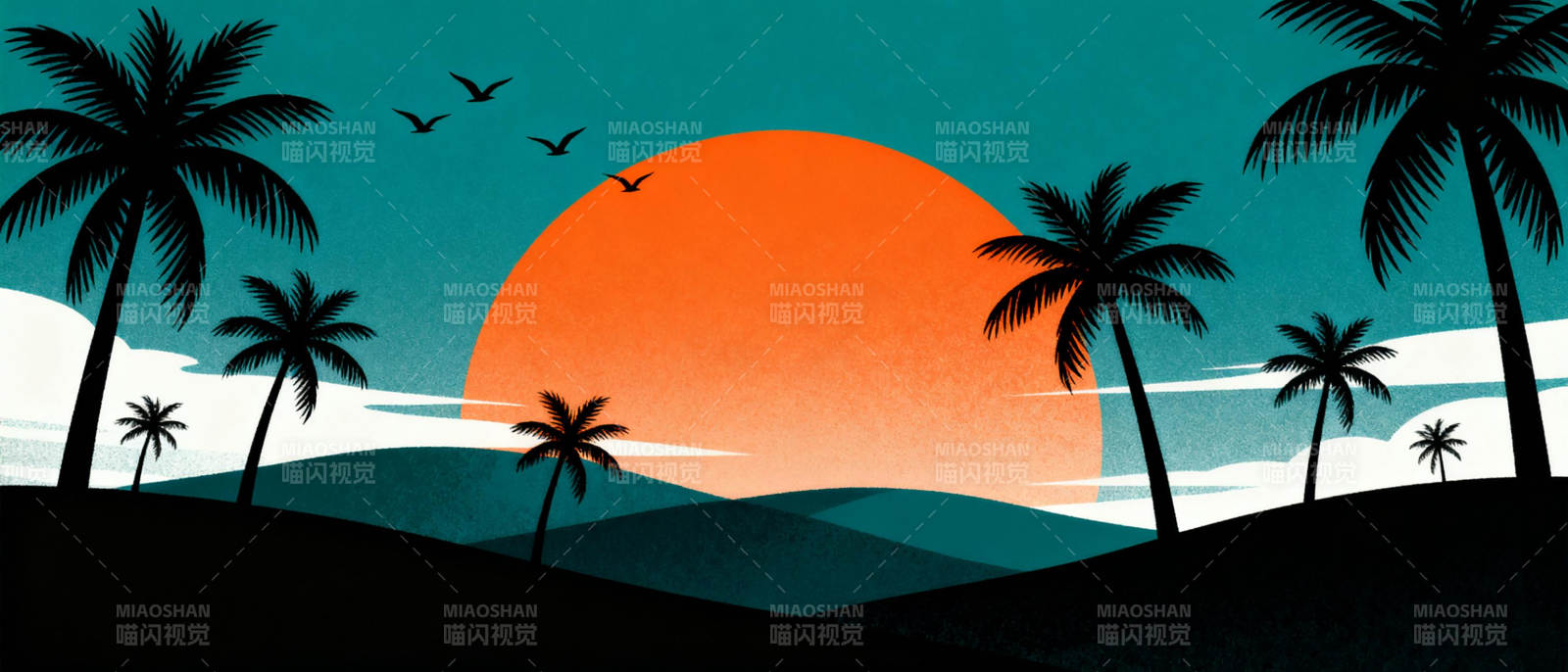 热带日落剪影图片