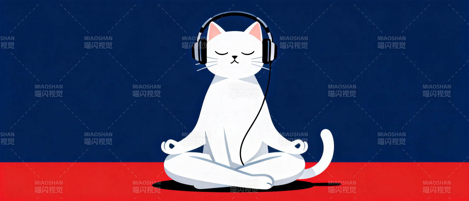 猫戴耳机冥想图片