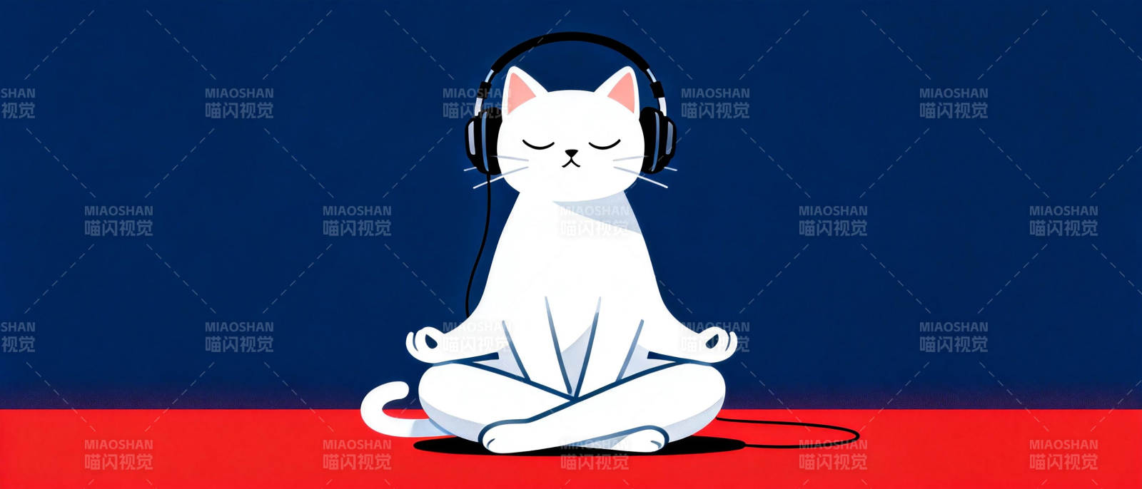 猫戴耳机冥想图片