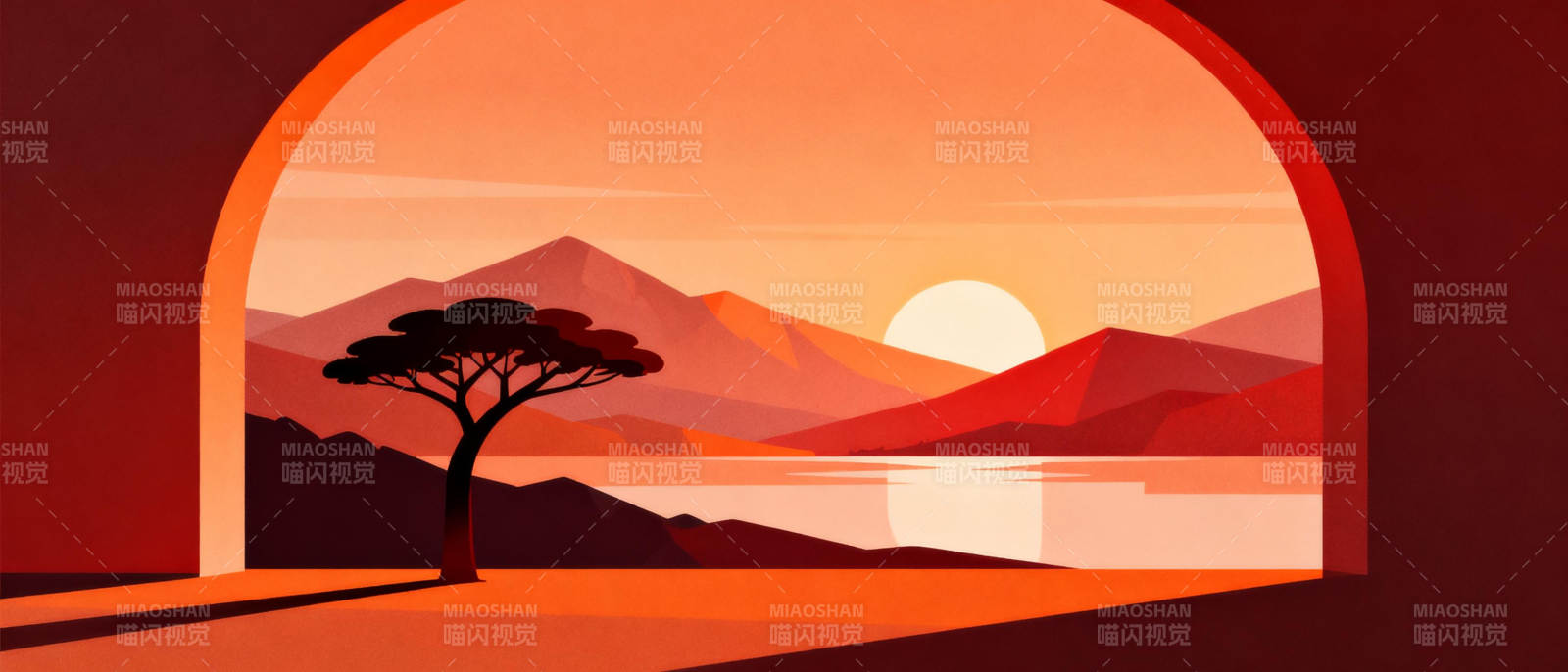 夕阳下的孤树图片