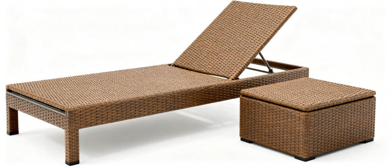 藤编躺椅与储物凳图片