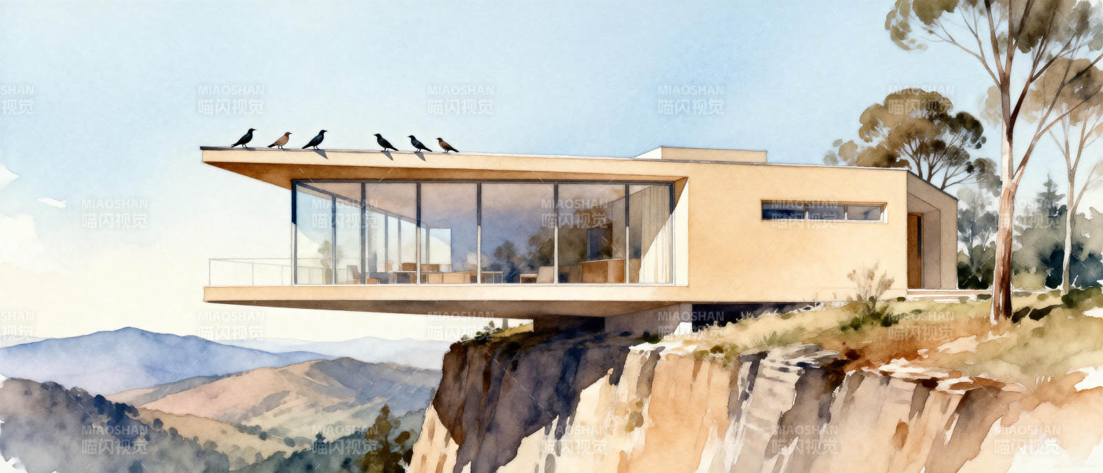 悬崖上的现代居所图片