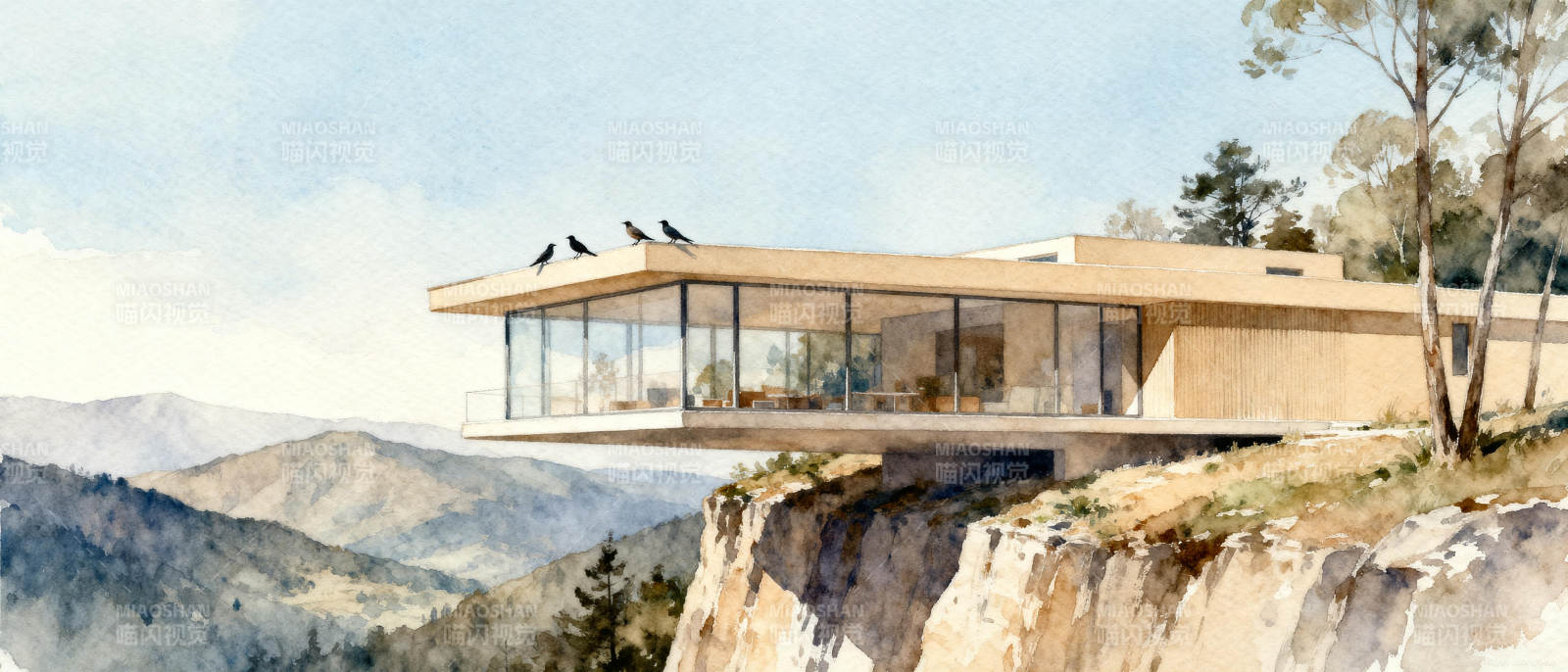 悬崖上的现代居所图片