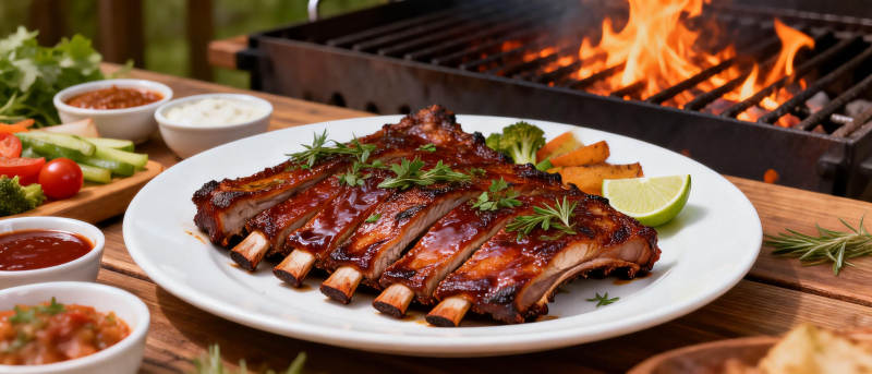 烤肋排配柠檬图片