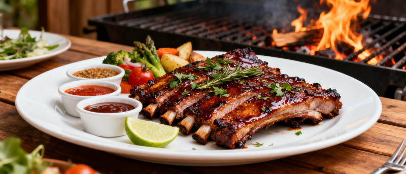 烤肋排配香草酱图片