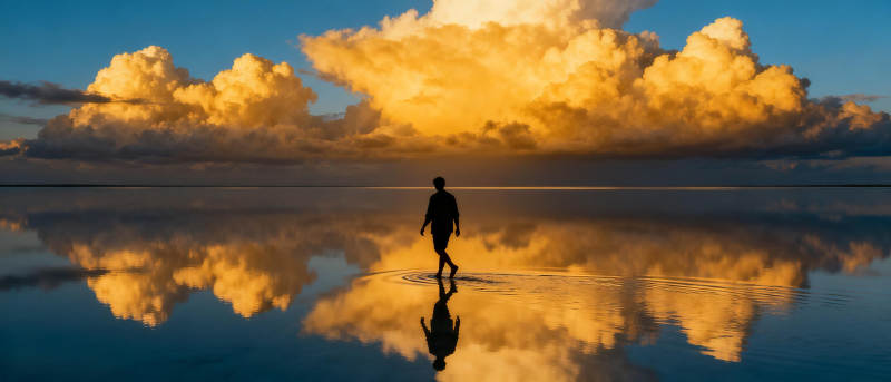 云影倒映 孤影前行图片