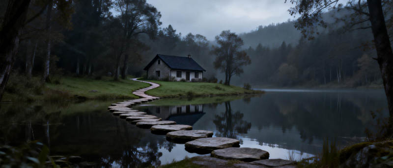 湖畔小屋静谧夜图片