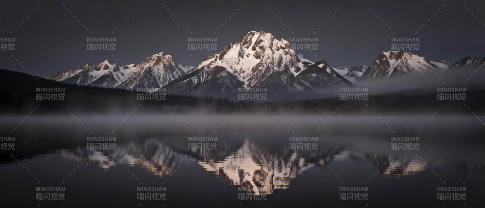 雪山倒影静谧湖图片