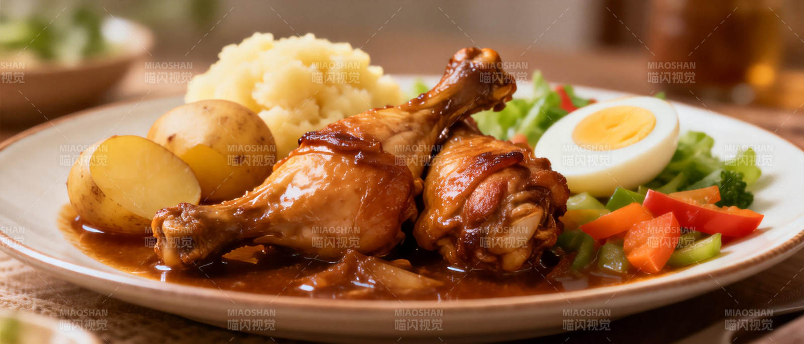 美味鸡腿配蔬菜图片